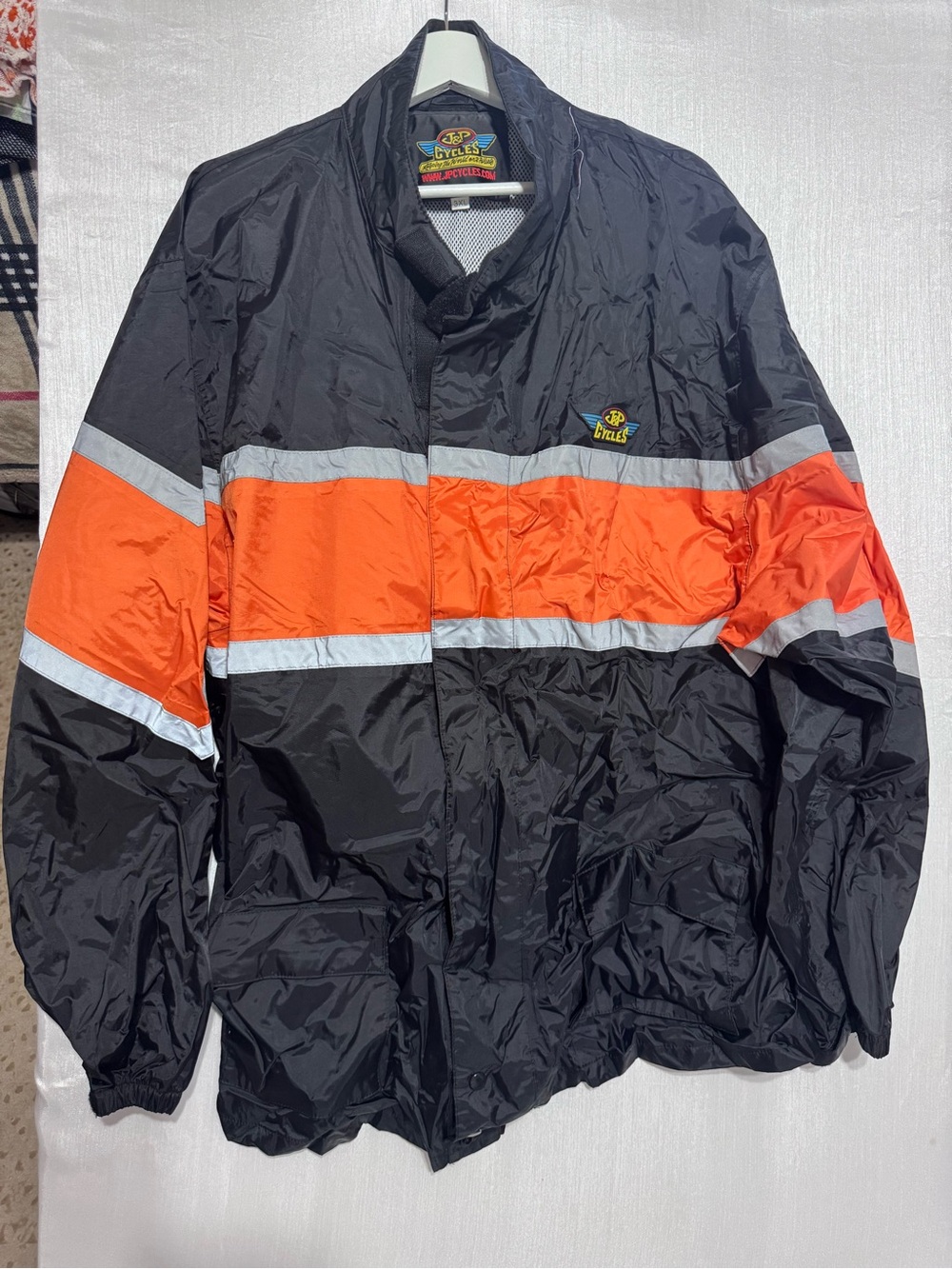 Black Windbreaker with Orange Reflective Stripe